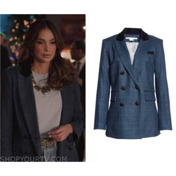 $790 VERONICA BEARD Ellette Navy Plaid Dickey Jacket black corduroy collar sz 0 - Picture 5 of 16